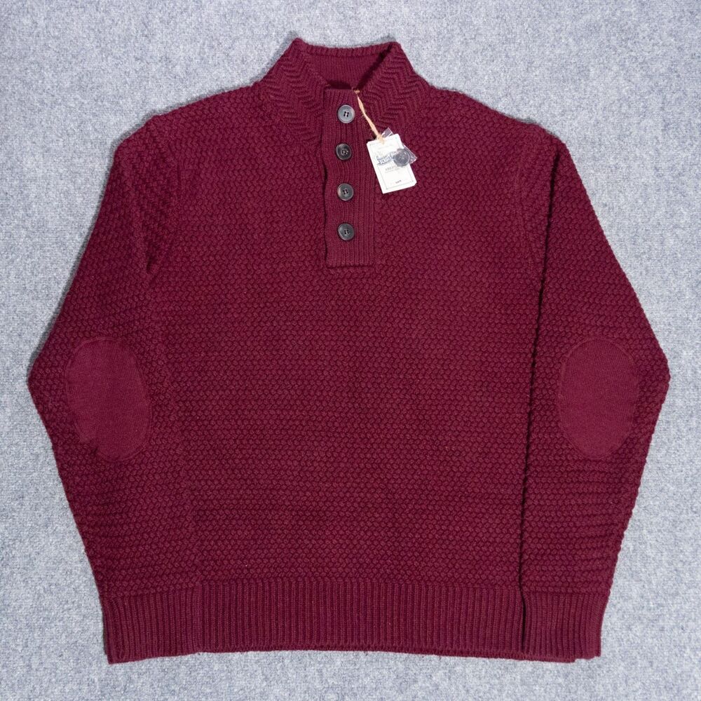 NWT Schott Bros Funnel Neck Military Sweater Wool XL Button Henley Elbow Pads